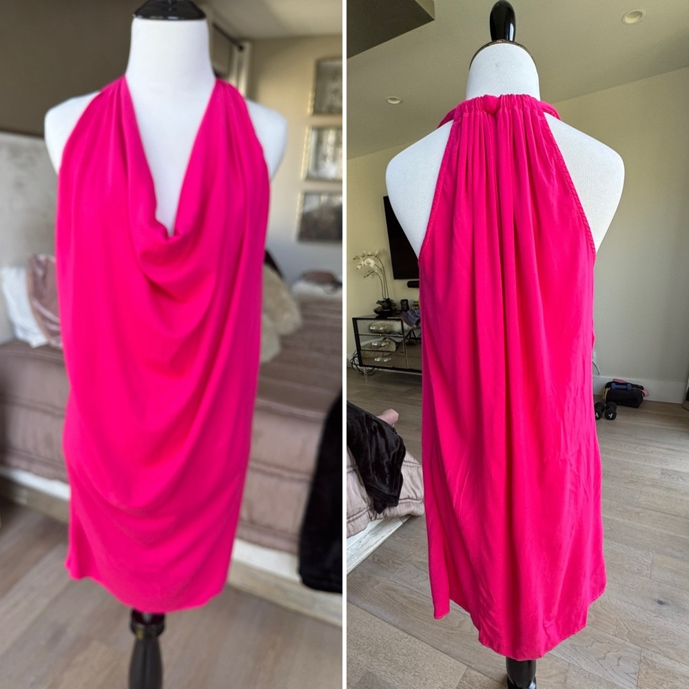 New Michael Stars Women's Pink Punch Rylie Rayon Draped Halter Dress Size XS